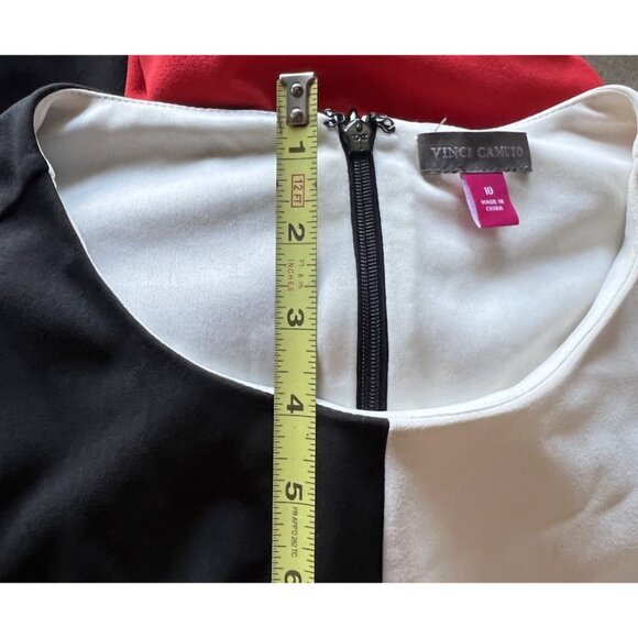 Vince Camuto women’s Size 10 Retro Pattern Red Black White Dress Zip Formal - Picture 8 of 15